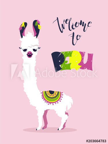 375x500 Welcome To Peru Poster With Cute Cartoon Lama And Text Welcome