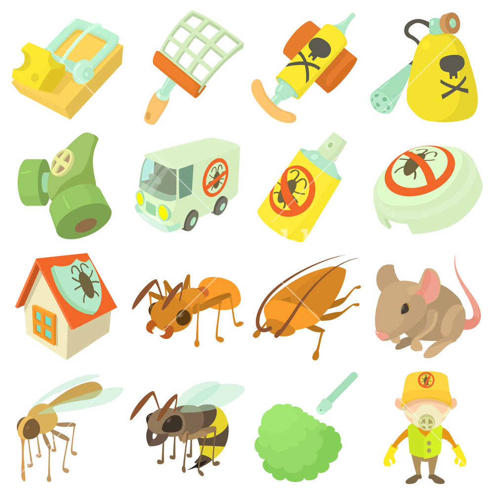 1000x1000 Pest Control Terminate Icons Set Cartoon Illustration Of Pest