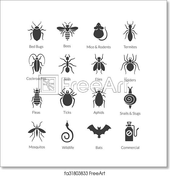 561x581 Free Art Print Of Vector Set Of Icons With Insects For Pest