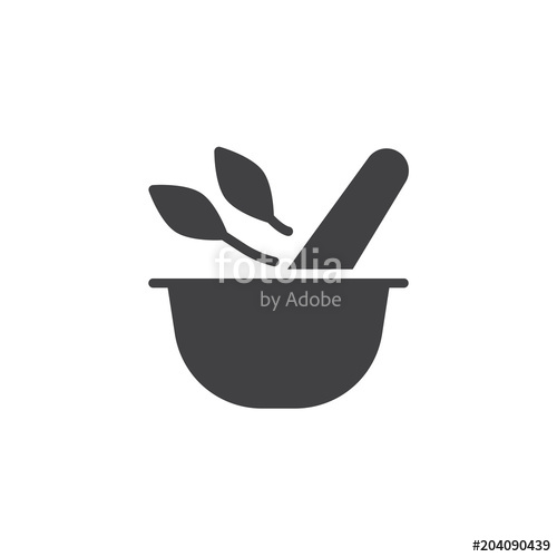 500x500 Mortar And Pestle With Herbal Leaf Vector Icon Filled Flat Sign