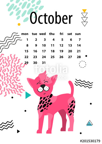 352x500 Calendar For October With Chinese Crested Dog Stock Image