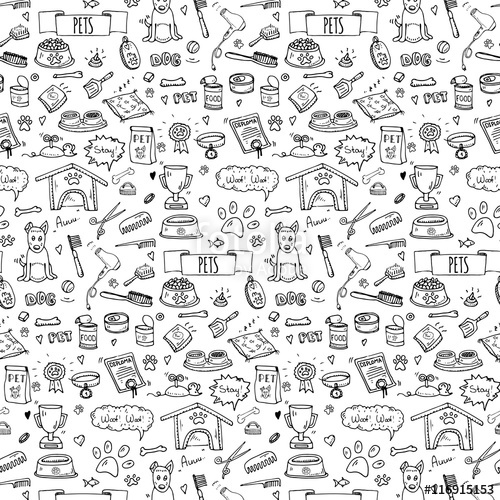 Seamless Pattern Hand Drawn Doodle Pets Stuff And Supply Icons Set 500x500 Seamless Pattern Hand Drawn Doodle Pets Stuff And Supply Icons Set
