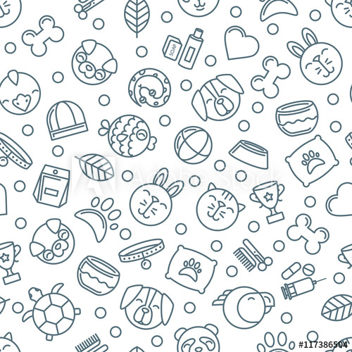 Vector Seamless Pattern With Outline Pets Icons Goods For Animals 500x500 Vector Seamless Pattern With Outline Pets Icons Goods For Animals
