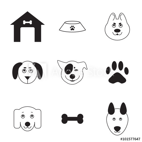 500x500 Cute Dog Icons Set Isolated On White Vector Element, Pet Icon