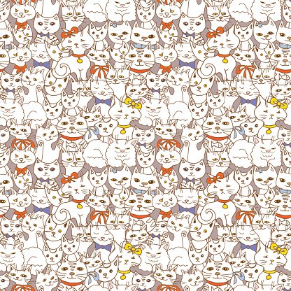 416x416 Funny Cats Seamless Pets Vector Background Premium Clipart