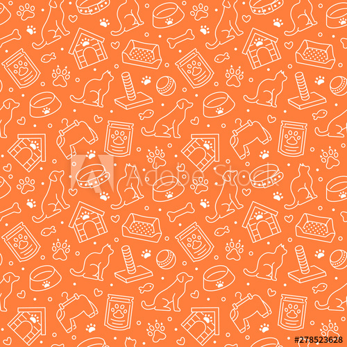 500x500 Pet Shop Vector Seamless Pattern With Flat Line Icons Of Dog House