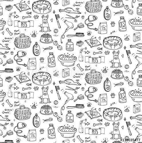 496x500 Seamless Pattern Hand Drawn Doodle Pets Stuff And Supply Icon Set