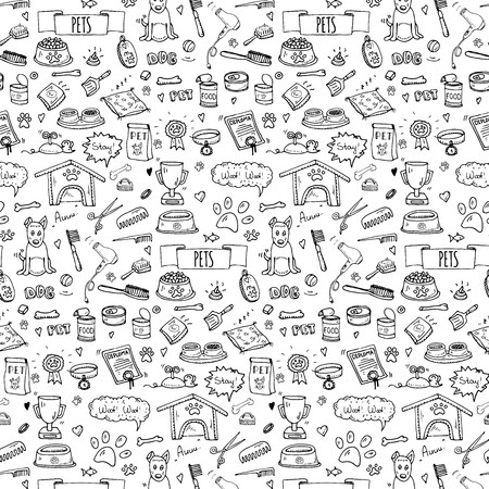 450x450 Seamless Pattern Hand Drawn Doodle Pets Stuff And Supply Icons Set