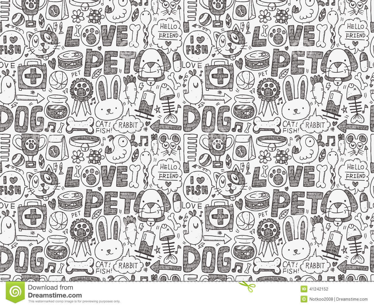 1300x1065 Seamless Doodle Pet Pattern Cartoon Vector Illustration
