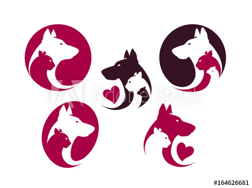 500x373 Pet Shop, Label Set Animals, Cat, Dog, Parrot Icon Or Logo