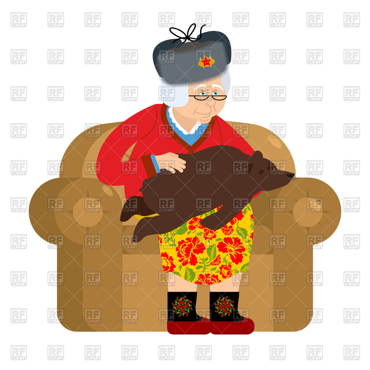 1200x1200 Russian Grandmother And Bear As Pet Vector Image Of People