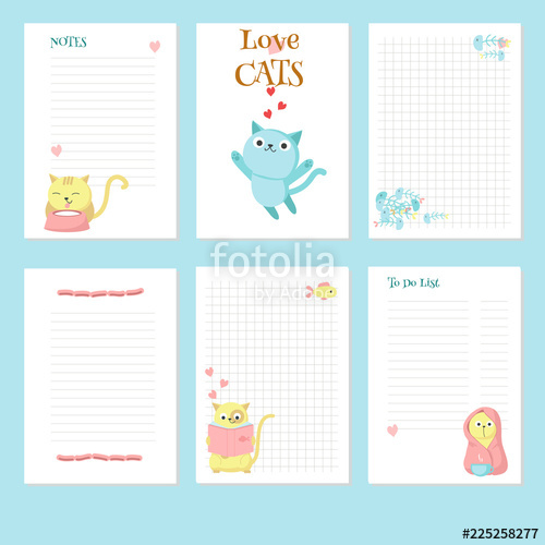 500x500 Planner Vector Template With Cute Pet Cats Stock Image