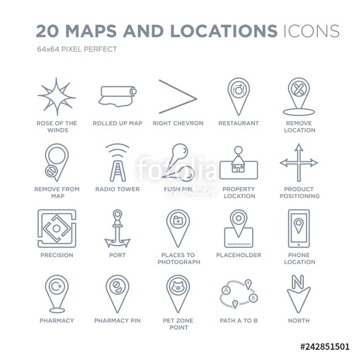 Collection Of Maps And Locations Linear Icons Such As Rose 500x500 Collection Of Maps And Locations Linear Icons Such As Rose