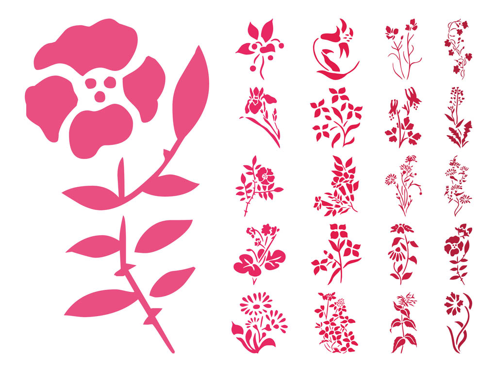 Flowers Silhouettes Set Vector Art Graphics 1024x765 Flowers Silhouettes Set Vector Art Graphics