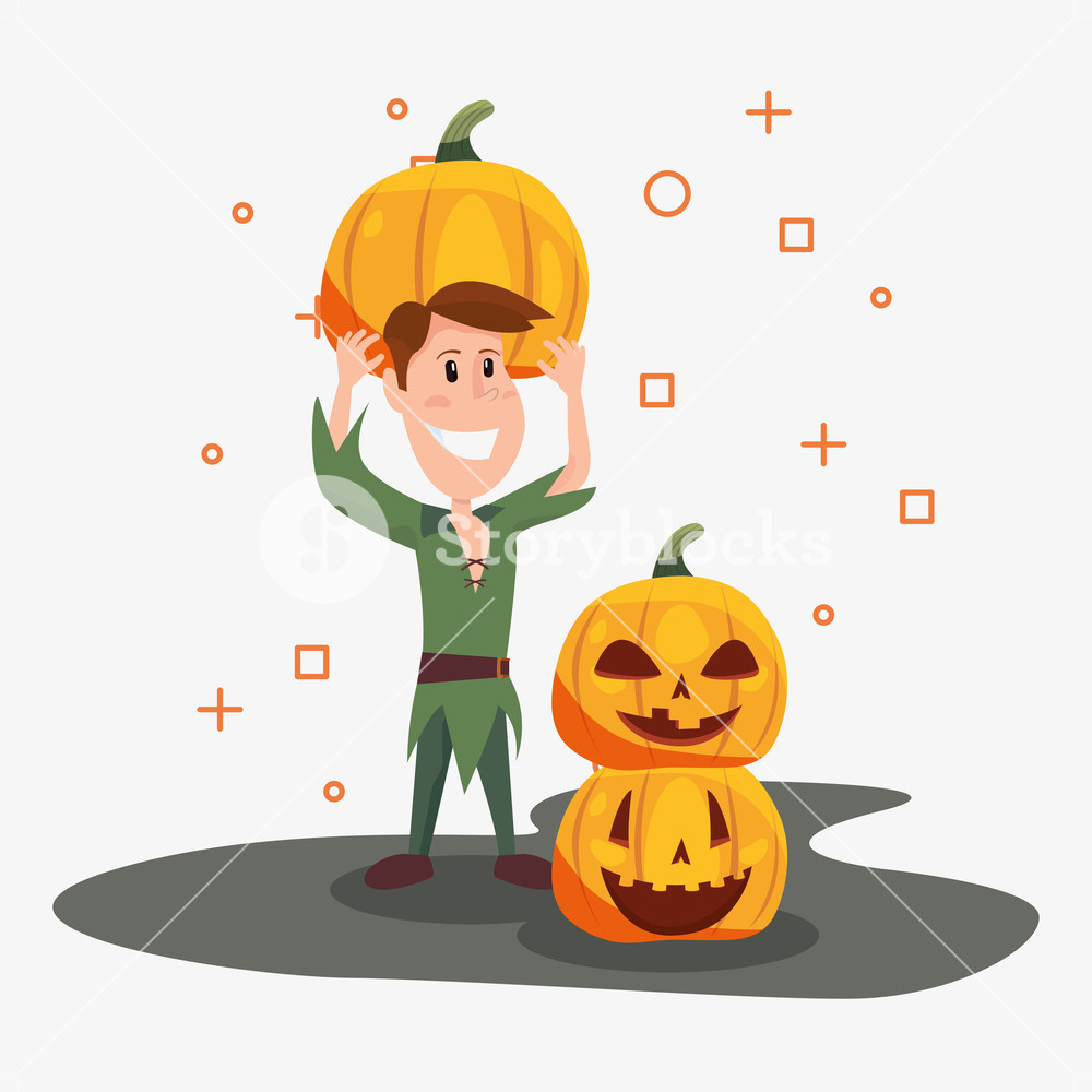1000x1000 Halloween Celebration Day Peter Pan Holding Pumpkin Vector