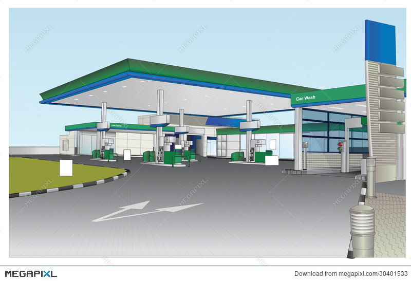 800x547 Petrol Station Vector Illustration