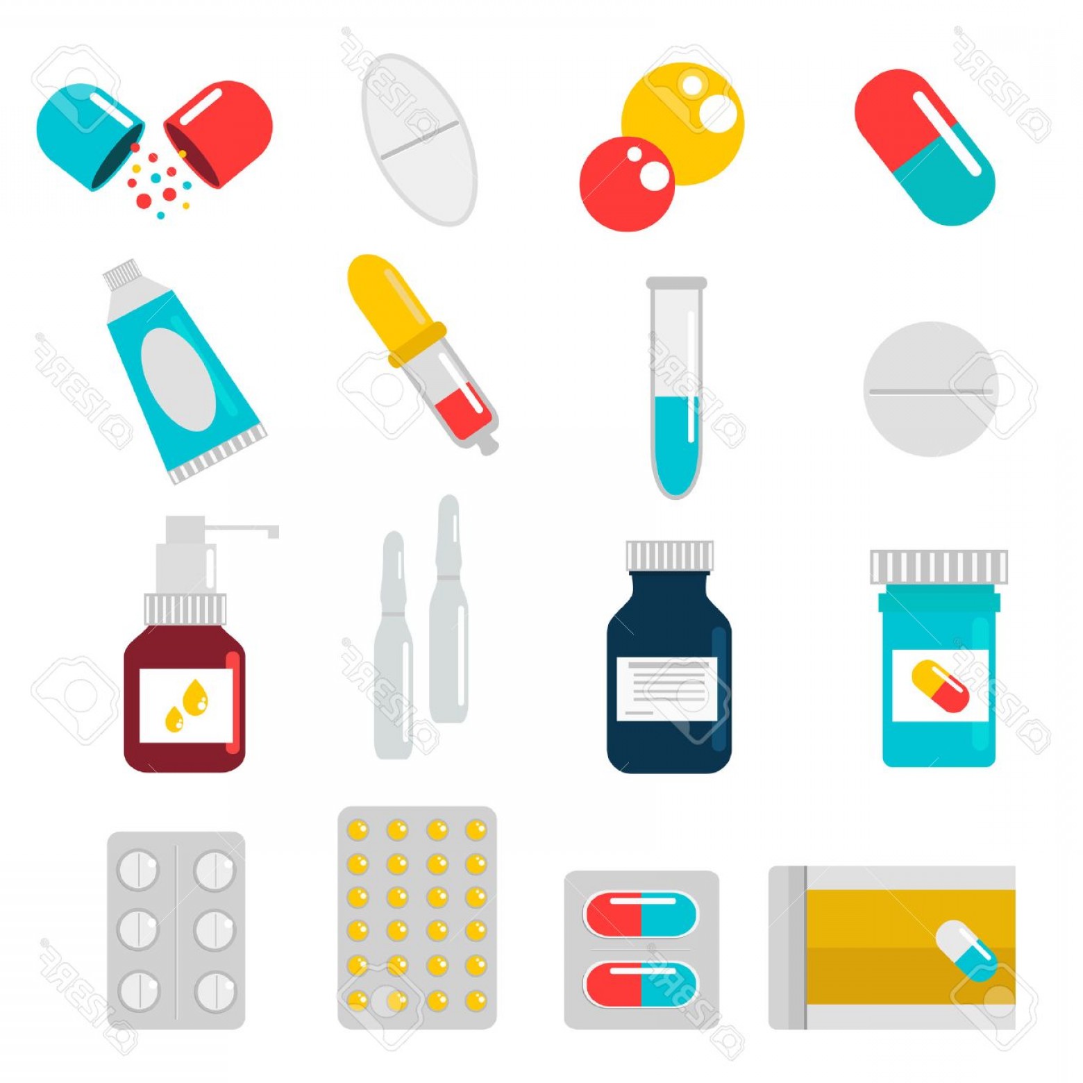 1560x1560 Photostock Vector Pills Capsules Icons Vector Flat Set Medical