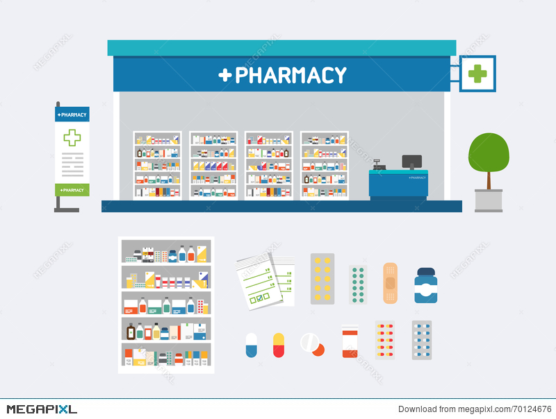 800x604 Vector Pharmacy Set Design Illustration