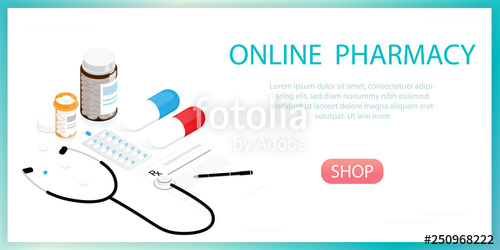 500x250 Isometric Medicine Pills Bottle,online Pharmacy Vector Stock
