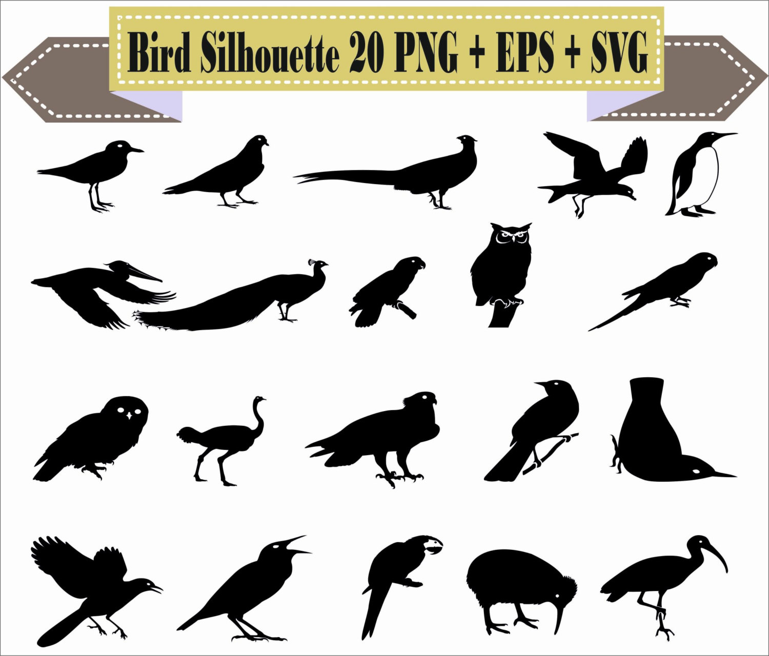 1500x1280 Bird Cock Seagull Pigeon Parrot Owl Pheasant Silhouette Vector Etsy
