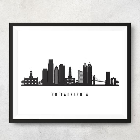 570x570 Philadelphia Skyline Printable Black White Wall Art Etsy
