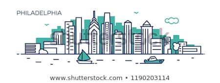 450x170 Philadelphia Panorama City Flat Line Style For Banner
