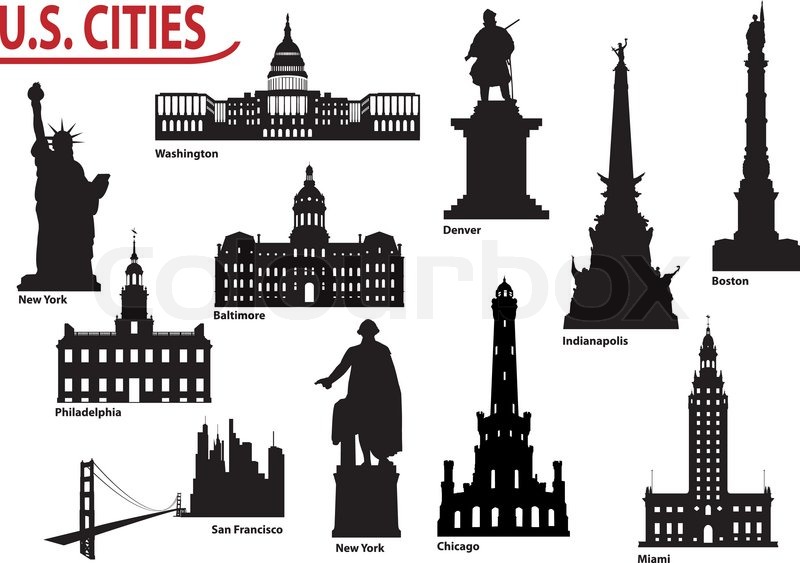 800x563 Silhouettes Of Us Cities Stock Vector Colourbox