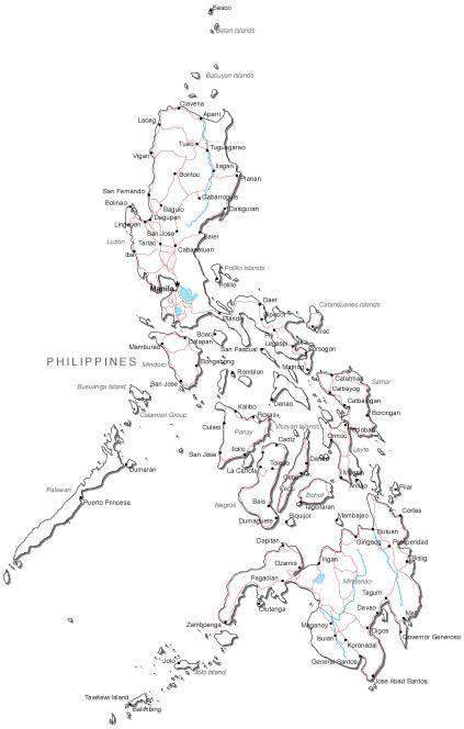 423x664 Philippines Black White Road Map In Adobe Illustrator Vector Format