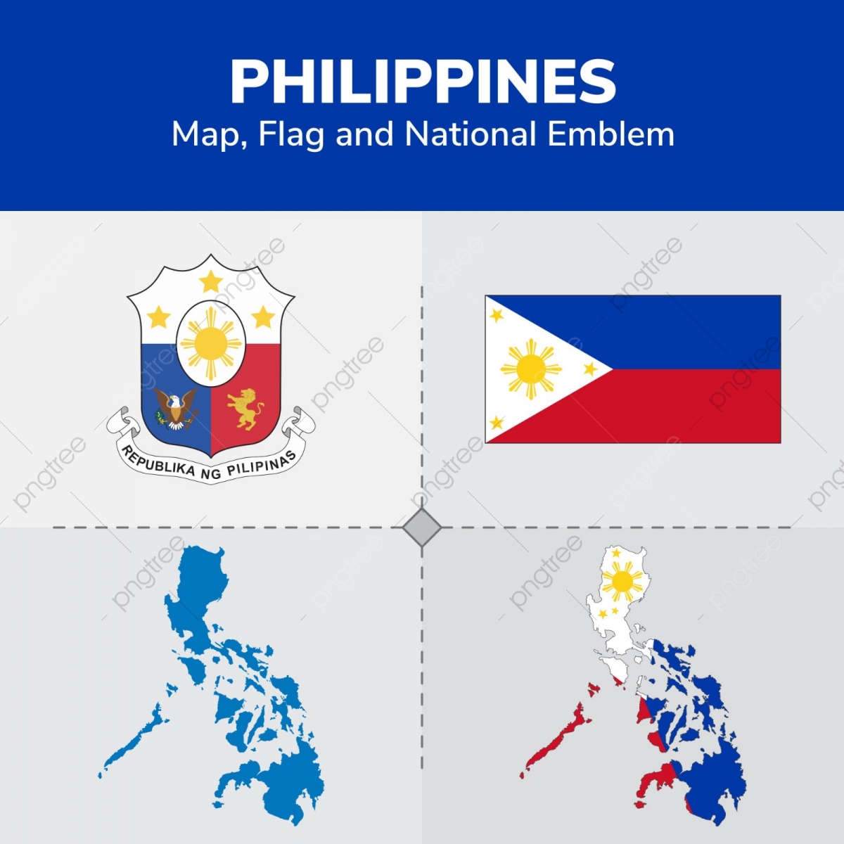 1200x1200 Philippines Map Flag And National Emblem, Continents, Countries