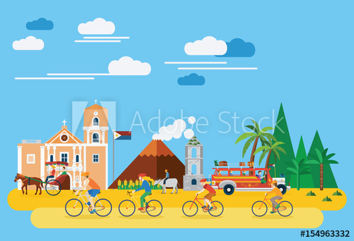 500x340 Flat Design, Illustration Of Happy Family Riding Bicycles