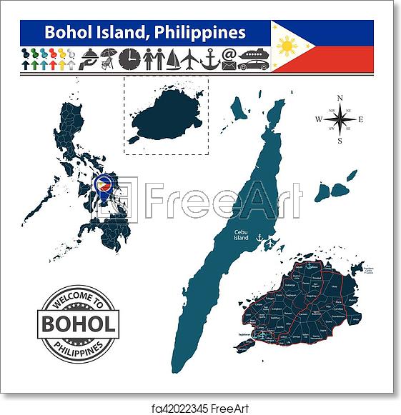 561x581 Free Art Print Of Map Of Bohol Island, Philippines Vector