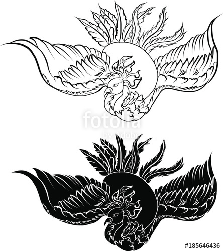 Hand Drawn Colorful Phoenix Tattoo,fire Bird Isolate On White 444x500 Hand Drawn Colorful Phoenix Tattoo,fire Bird Isolate On White