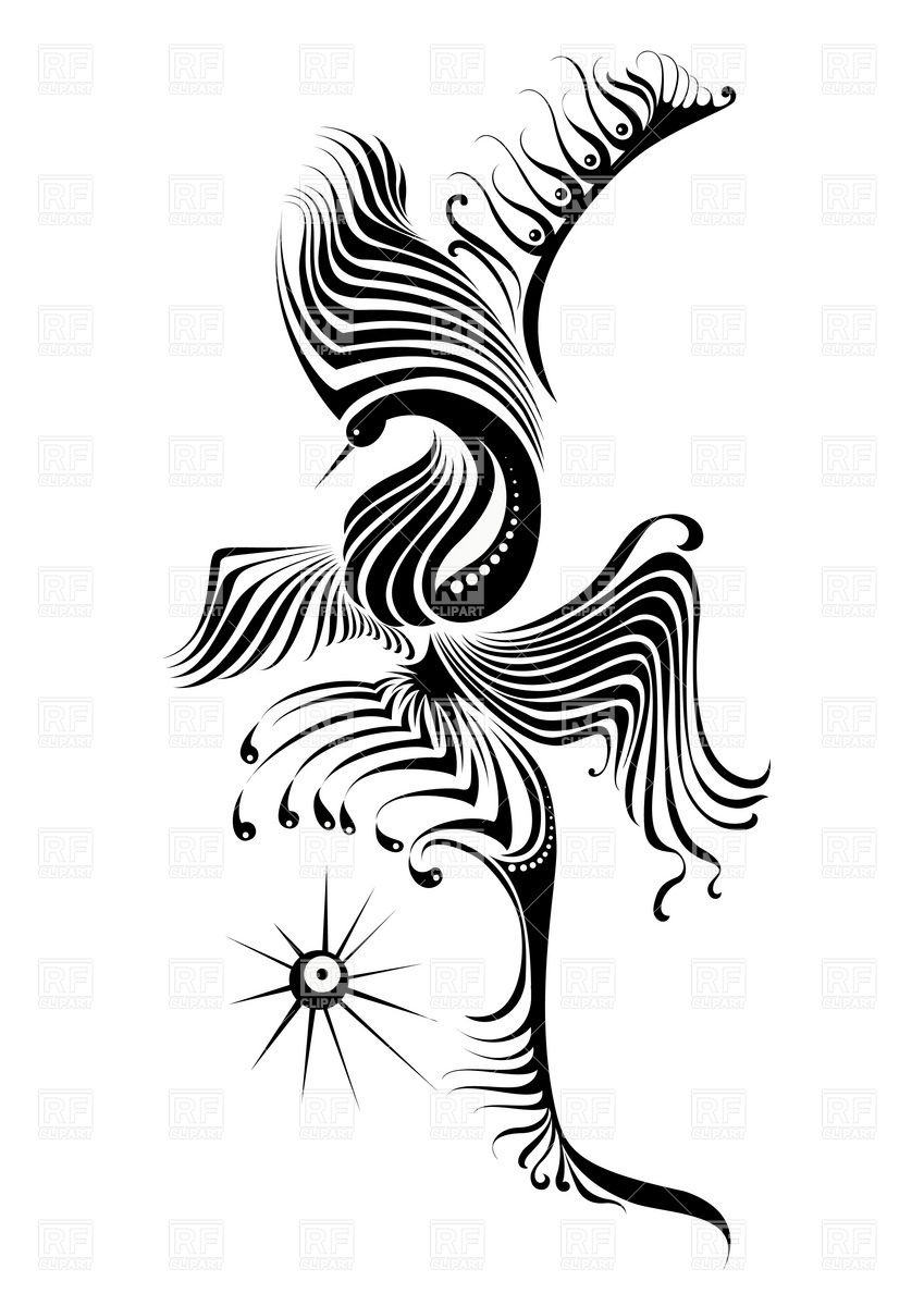 849x1200 Tattoo Style Phoenix Outline Vector Image Of Plants And Animals