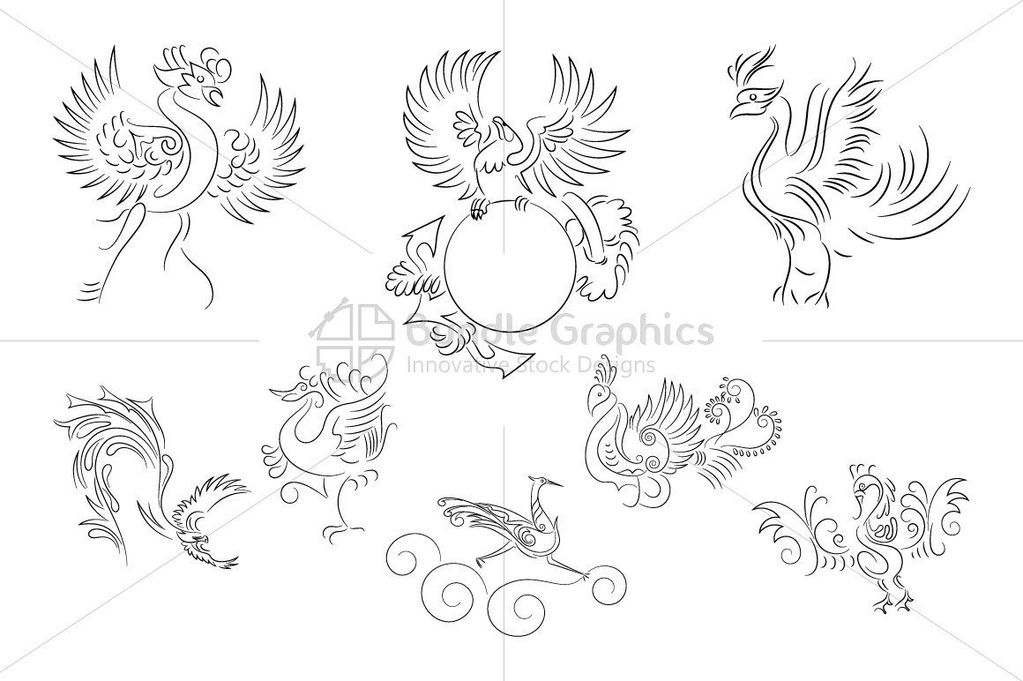 1023x681 Royalty Free Freestyle Ornamental Black Phoenix Vector Set Vecras