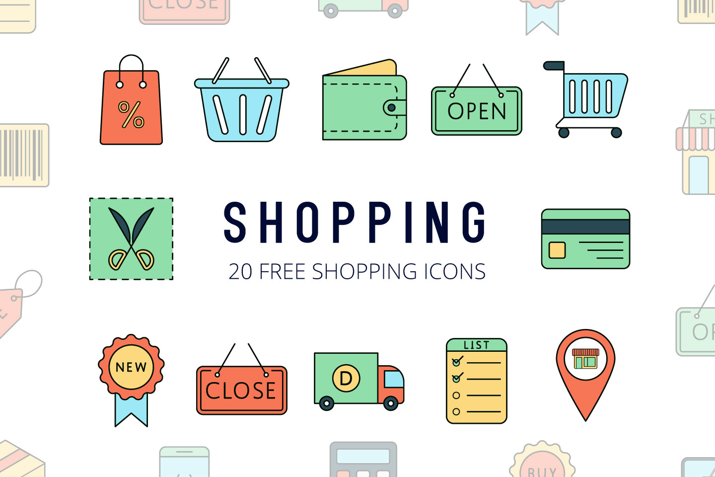 1440x960 Shopping Vector Free Icon Set