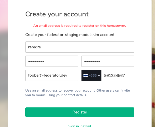 540x441 Phone Number Input Should Not Be Shown If Homeserver Does Not
