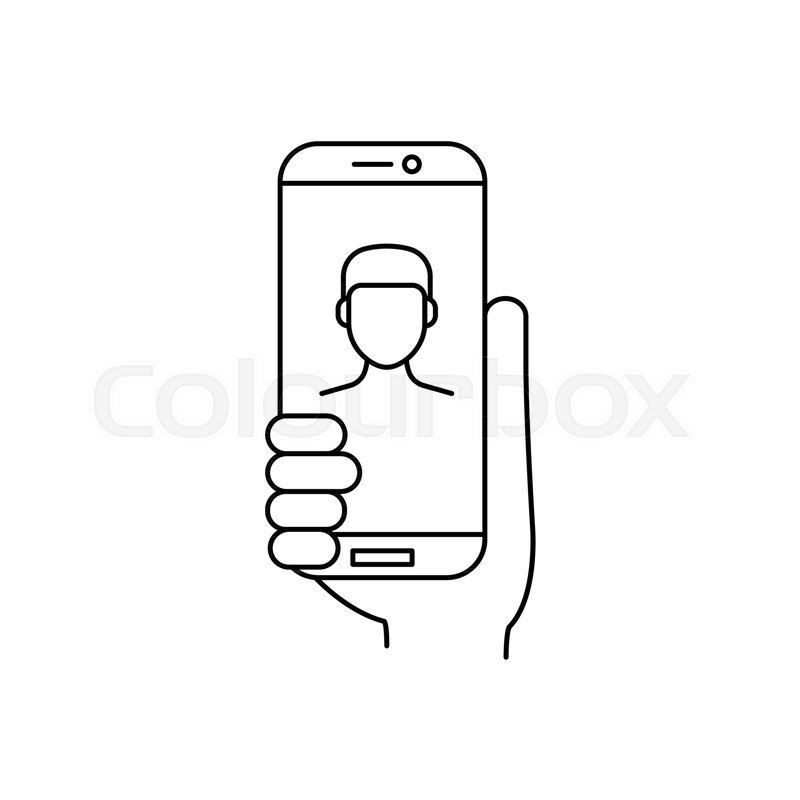 800x800 Hand With Phone Outline Vector Stock Vector Colourbox