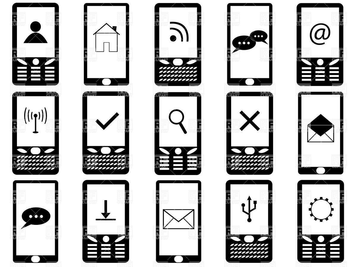 Phone Silhouettes With Symbols On The Screen Vector Image 1200x900 Phone Silhouettes With Symbols On The Screen Vector Image