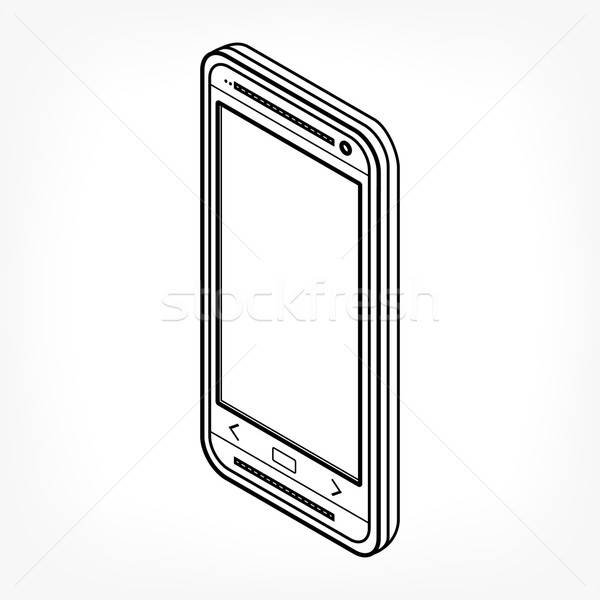 600x600 Isometric Outline Phone Vector Illustration Yuriy