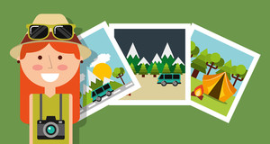 300x160 Happy Woman With Sunglasses Camera And Photo Album Vector