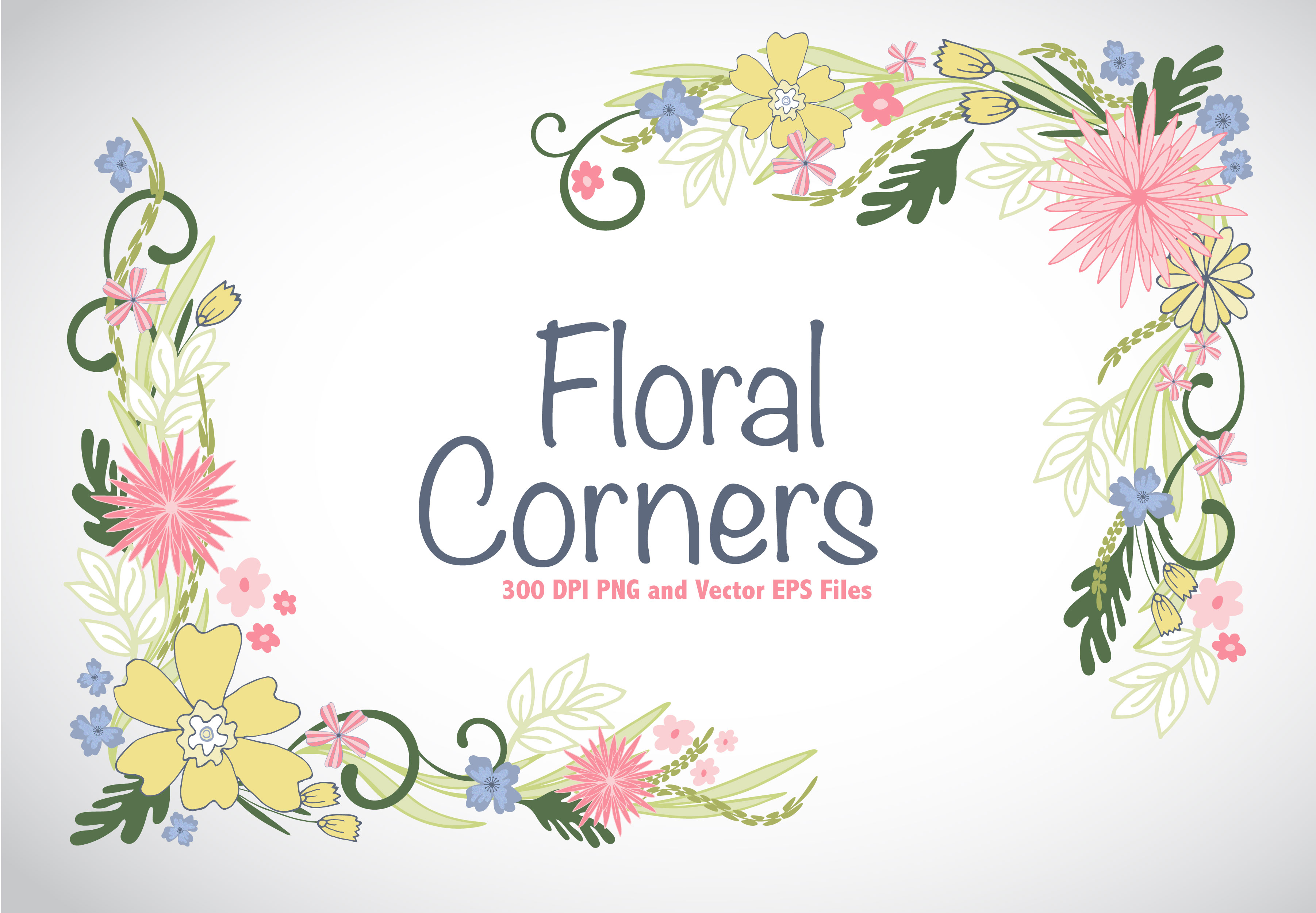 3605x2500 Floral Corners Vector Png Clipart