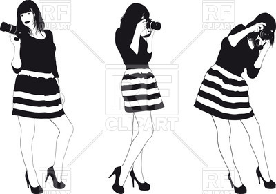 400x281 Silhouette Of Girl Photographer In A Striped Dress Vector Image