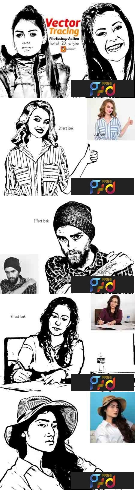 450x1625 Vector Tracing Photoshop Action