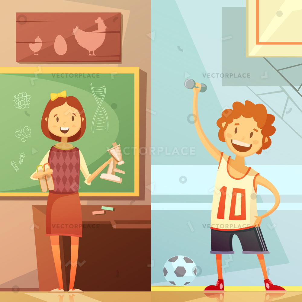 1000x1000 Middle School Vertical Retro Cartoon Banners Vector Illustration