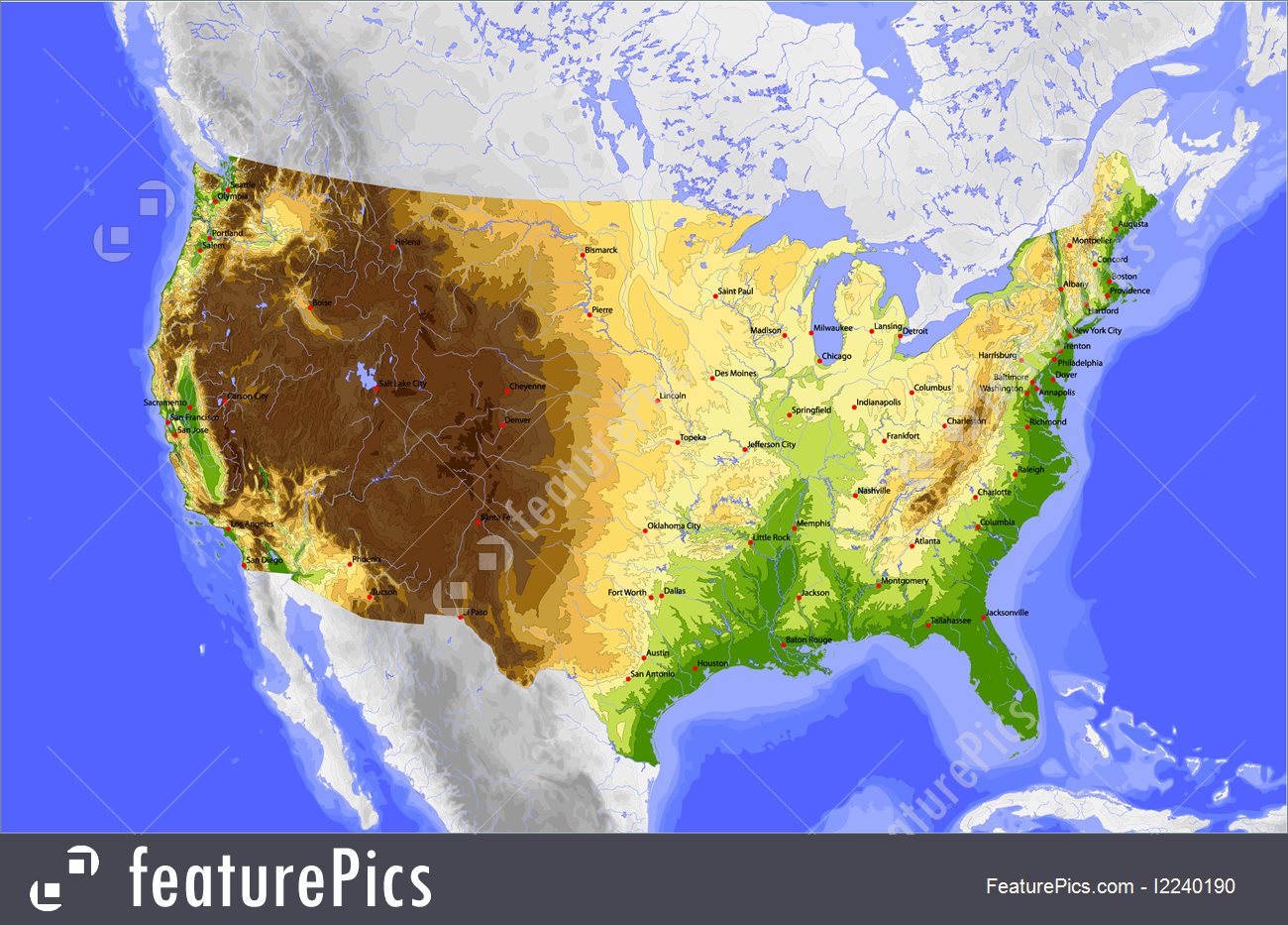 1300x933 Usa Physical Vector Map