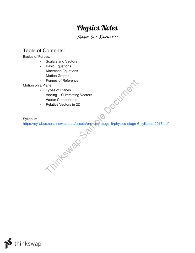 816x1056 New Syllabus Preliminary Physics Kinematics Notes Year Hsc