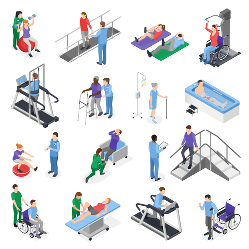 500x500 Isometric Rehabilitation Physiotherapy Set Vector Free Download