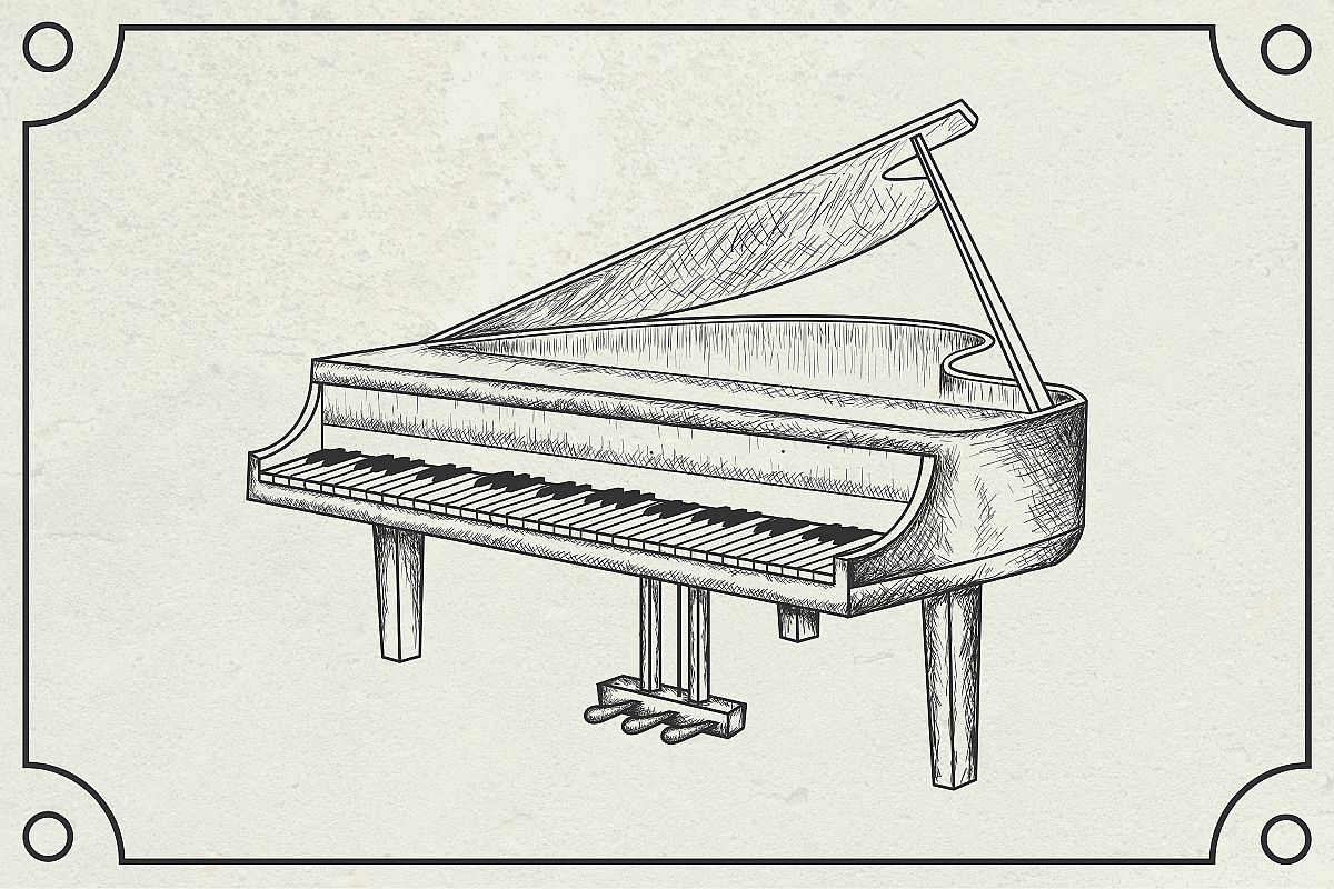 1200x800 Hand Drawn Grand Piano Vector Illustration