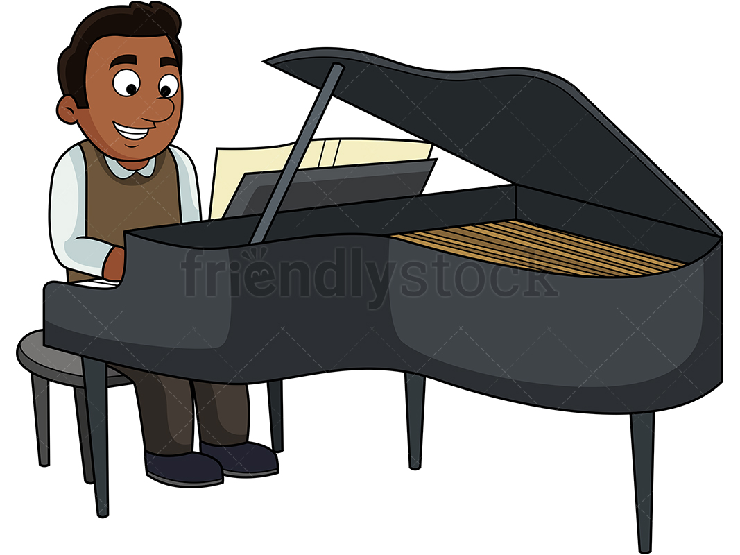 1067x800 Black Guy Playing The Piano Cartoon Vector Clipart