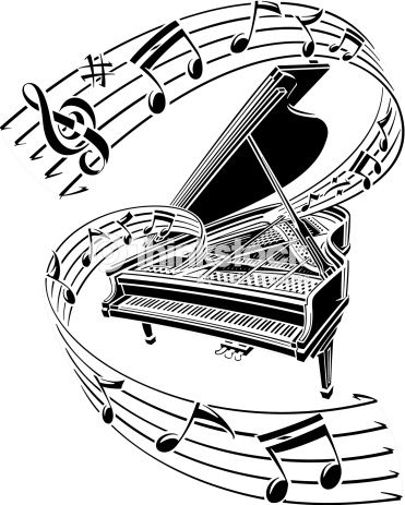 Grand Piano With Musical Notes, Grouped Elements Music 371x463 Grand Piano With Musical Notes, Grouped Elements Music